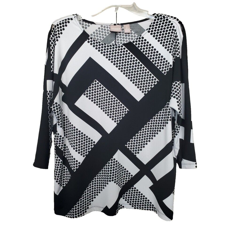 Chico's Geometric Stretchy Cold Shoulder Tunic Size 2 Large